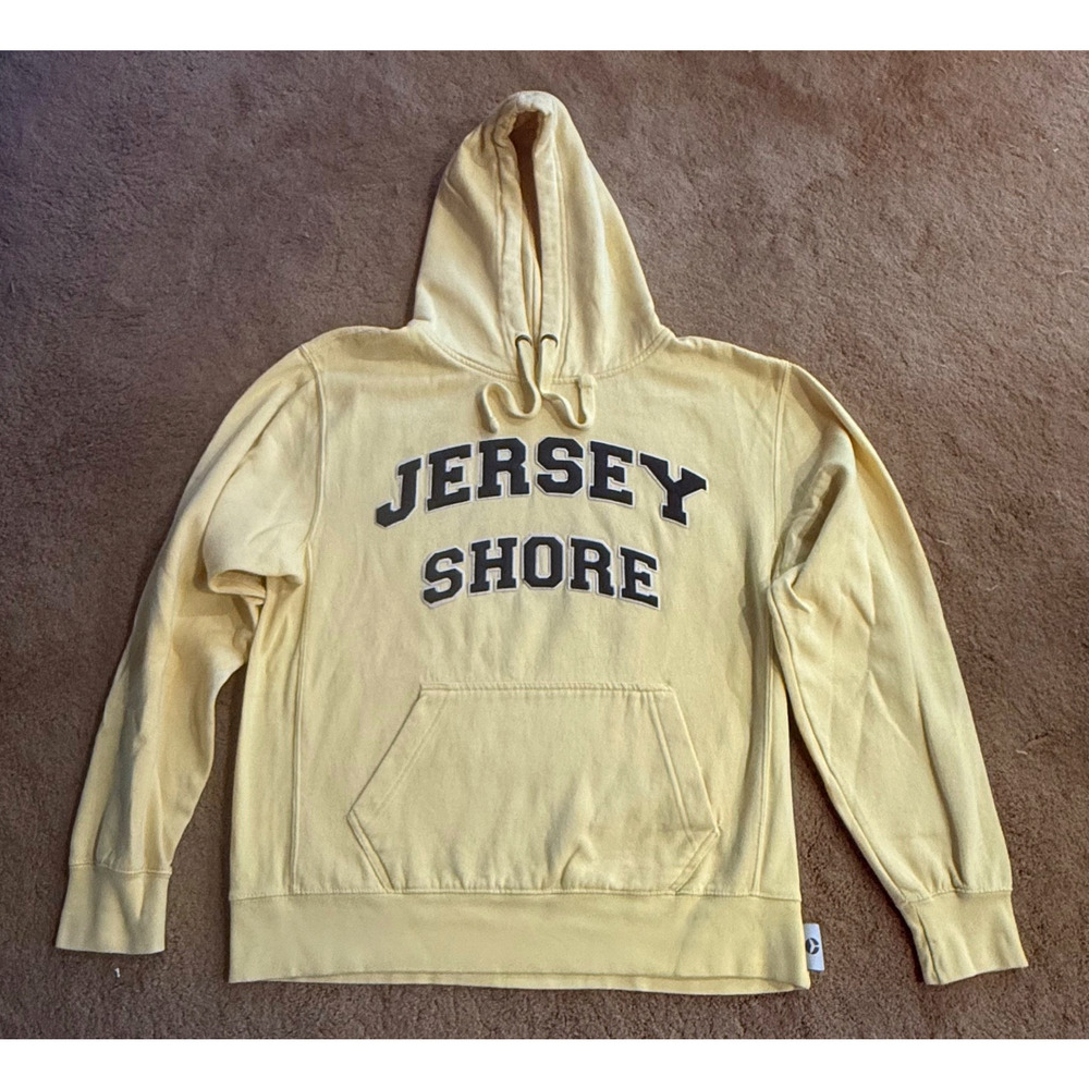 Jersey Shore Hoodie Unisex Yellow Heavy Sweatshirt Embroidered Letters Size M